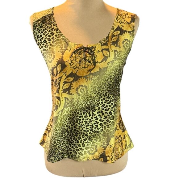 Vtg Y2K 90s Lace Up Tank Top Womens Sz XL Artsy Print Going Out Boho Western USA - Picture 1 of 8